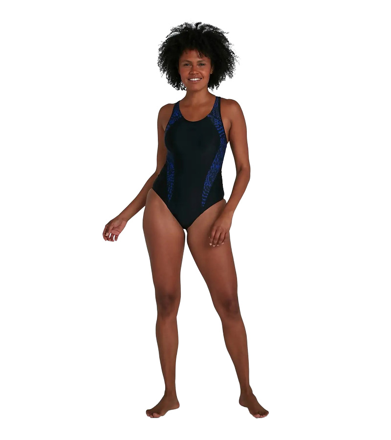 Speedo Allover Panel Laneback Swimsuit Black